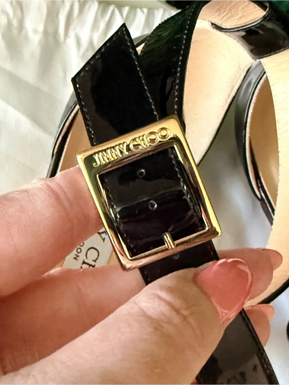 Jimmy Choo Black Patent Leather Ankle Strap Heels Sandals EU 43 US 12 Authentic
